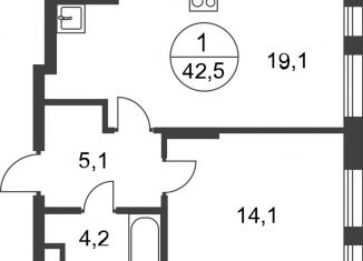 Продажа 1-ком. квартиры, 42.5 м2, деревня Рассказовка, деревня Рассказовка, 1