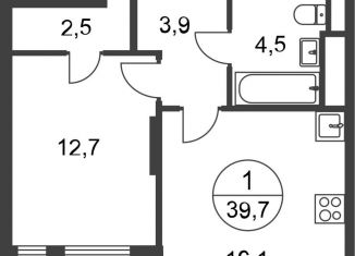 1-ком. квартира на продажу, 39.7 м2, деревня Рассказовка, деревня Рассказовка, 1