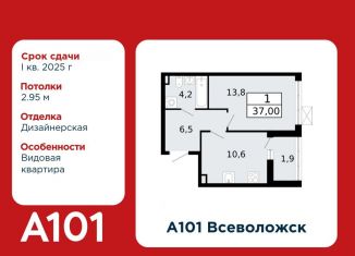 Продам 1-комнатную квартиру, 37 м2, Ленинградская область, микрорайон Южный, 3.1