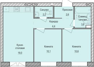 2-комнатная квартира на продажу, 52.7 м2, село Первомайский, жилой комплекс Санвилл, 5