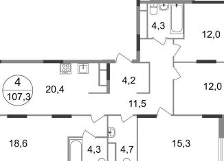 Продаю 4-комнатную квартиру, 107.3 м2, деревня Рассказовка, 2-я Боровская улица, 1