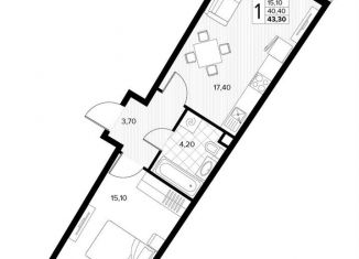 Продается 1-комнатная квартира, 43.3 м2, село Сукко