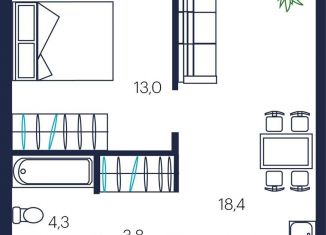 Продажа однокомнатной квартиры, 39.5 м2, Тюмень, улица Мелиораторов, 6А, Центральный округ