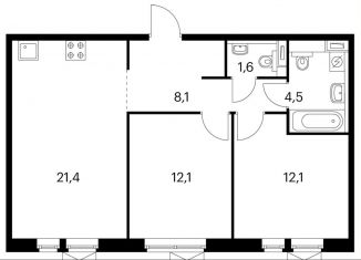 Продается 2-комнатная квартира, 59.3 м2, Котельники, микрорайон Парковый, 1к7