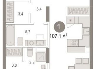 Продаю однокомнатную квартиру, 107.1 м2, Тюмень