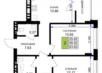 Продаю 2-комнатную квартиру, 63.8 м2, Калининградская область