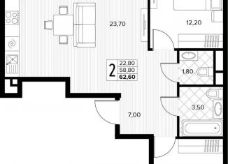 Продаю 2-ком. квартиру, 62.6 м2, село Сукко