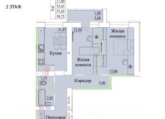 Продам 2-ком. квартиру, 59.3 м2, Иваново, Фрунзенский район, Бакинский проезд