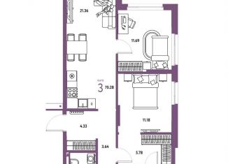 Двухкомнатная квартира на продажу, 70.3 м2, Тюмень