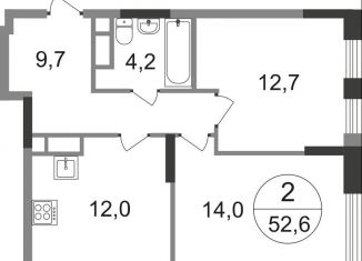 Продается 2-комнатная квартира, 52.6 м2, деревня Рассказовка, 2-я Боровская улица, 1