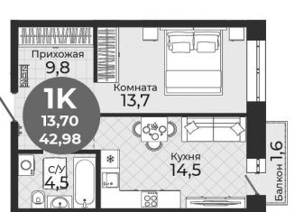 1-комнатная квартира на продажу, 43 м2, Новосибирск, метро Студенческая