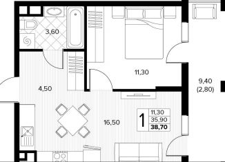 Продам 1-ком. квартиру, 38.7 м2, Краснодарский край