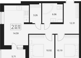 Продается 2-ком. квартира, 60.2 м2, посёлок Путёвка, территория садоводческого общества Снежка, 1023