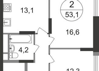 Продажа 2-комнатной квартиры, 53.1 м2, деревня Рассказовка, 2-я Боровская улица, 1