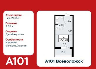 Продам квартиру студию, 22.7 м2, Ленинградская область, микрорайон Южный, 3.1