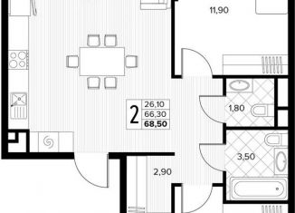 Продажа 2-комнатной квартиры, 68.5 м2, село Сукко