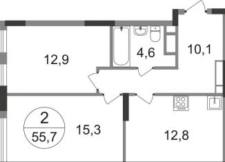 Продажа 2-комнатной квартиры, 55.7 м2, деревня Рассказовка, 2-я Боровская улица, 1