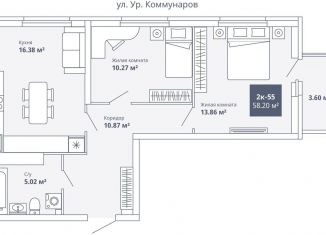 Двухкомнатная квартира на продажу, 58.2 м2, Екатеринбург, улица Софьи Перовской, 104, улица Софьи Перовской