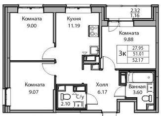Продам 3-комнатную квартиру, 52.2 м2, Санкт-Петербург, Ивинская улица, 19к2, муниципальный округ Лахта-Ольгино