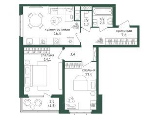 Продажа 2-комнатной квартиры, 59.3 м2, Москва, метро Лесопарковая, Варшавское шоссе, 170Ек11