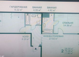 Продается 2-комнатная квартира, 75.3 м2, Санкт-Петербург, метро Новочеркасская, Магнитогорская улица, 5к3