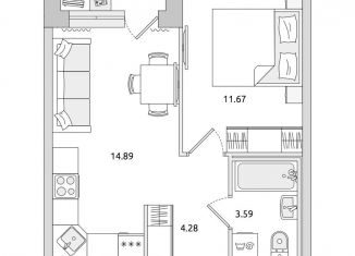 Продажа однокомнатной квартиры, 34.4 м2, поселок Бугры