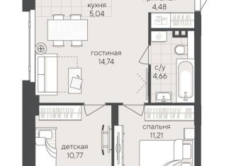 Продаю трехкомнатную квартиру, 50.9 м2, Новосибирск, ЖК Кедровый, Кедровая улица, с45к1