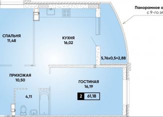 Продается 2-комнатная квартира, 61.2 м2, Краснодар, микрорайон Достояние