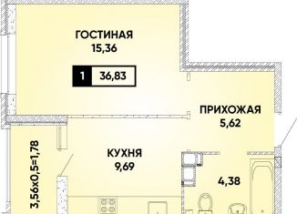 Продажа 1-ком. квартиры, 36.8 м2, Краснодар, микрорайон Достояние
