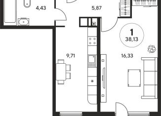 Продам однокомнатную квартиру, 37.1 м2, Ростов-на-Дону, ЖК Гринсайд