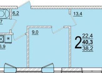 Продаю 2-ком. квартиру, 40.3 м2, аул Новая Адыгея, ЖК Дарград