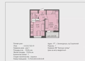 1-ком. квартира на продажу, 33.8 м2, Татарстан