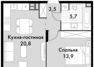Продажа 1-комнатной квартиры, 43.9 м2, Москва, Снежная улица, вл22к3, район Свиблово