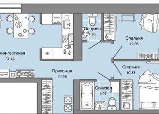 Продажа трехкомнатной квартиры, 66 м2, Ульяновск, жилой комплекс Центрополис, 4