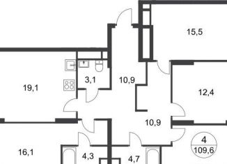 Продажа 4-комнатной квартиры, 109.6 м2, поселение Внуковское, 17-й квартал, к3