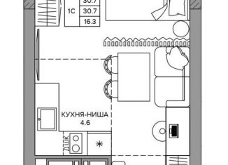 Продажа квартиры студии, 30.7 м2, Пермь, Дзержинский район, Подгорная улица, 109