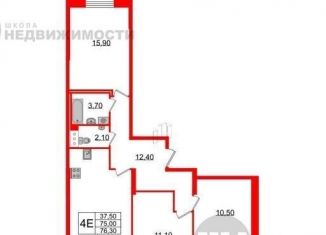 3-комнатная квартира на продажу, 77.5 м2, Санкт-Петербург, улица Дыбенко, 2, метро Улица Дыбенко