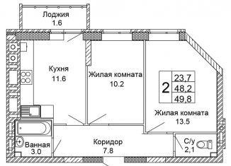 Двухкомнатная квартира на продажу, 49.8 м2, Волгоград, Кировский район