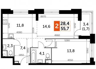 2-комнатная квартира на продажу, 55.7 м2, Москва, Шелепихинская набережная, 40к3, метро Шелепиха