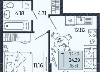 Продается 1-комнатная квартира, 34.4 м2, Краснодар, Адмиралтейский бульвар, 1, микрорайон Россинского