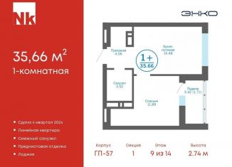 Продажа 1-комнатной квартиры, 35.7 м2, деревня Патрушева, ЖК Никольский