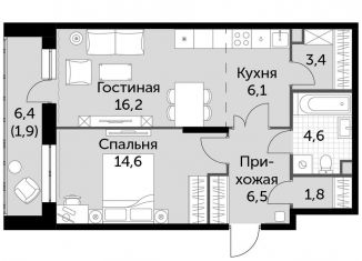 Продаю двухкомнатную квартиру, 55.1 м2, деревня Бородино, Малая Бородинская улица, 3к1