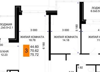 3-комнатная квартира на продажу, 75.7 м2, Краснодар