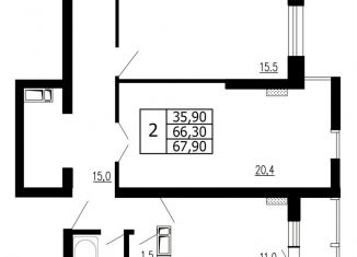 Продается двухкомнатная квартира, 67.9 м2, Краснодарский край, проспект Ленина, 111к2