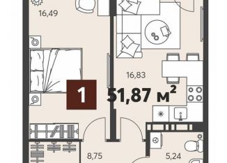 Продам 1-ком. квартиру, 51.9 м2, Пенза, Ленинский район