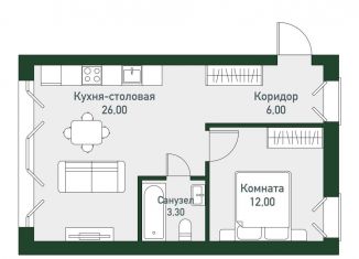 1-комнатная квартира на продажу, 42.7 м2, Челябинская область