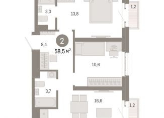 2-комнатная квартира на продажу, 58.5 м2, Москва, Бульвар Рокоссовского