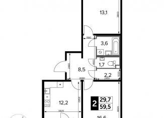 Продажа 2-ком. квартиры, 59.5 м2, Москва, станция Молжаниново