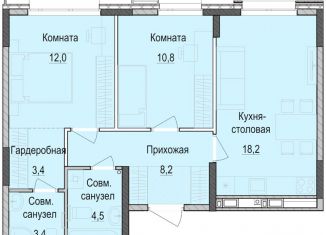 2-комнатная квартира на продажу, 60.4 м2, Казань, Приволжский район