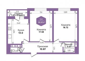 Продается двухкомнатная квартира, 66.5 м2, Краснодар, Константиновская улица, 5лит6